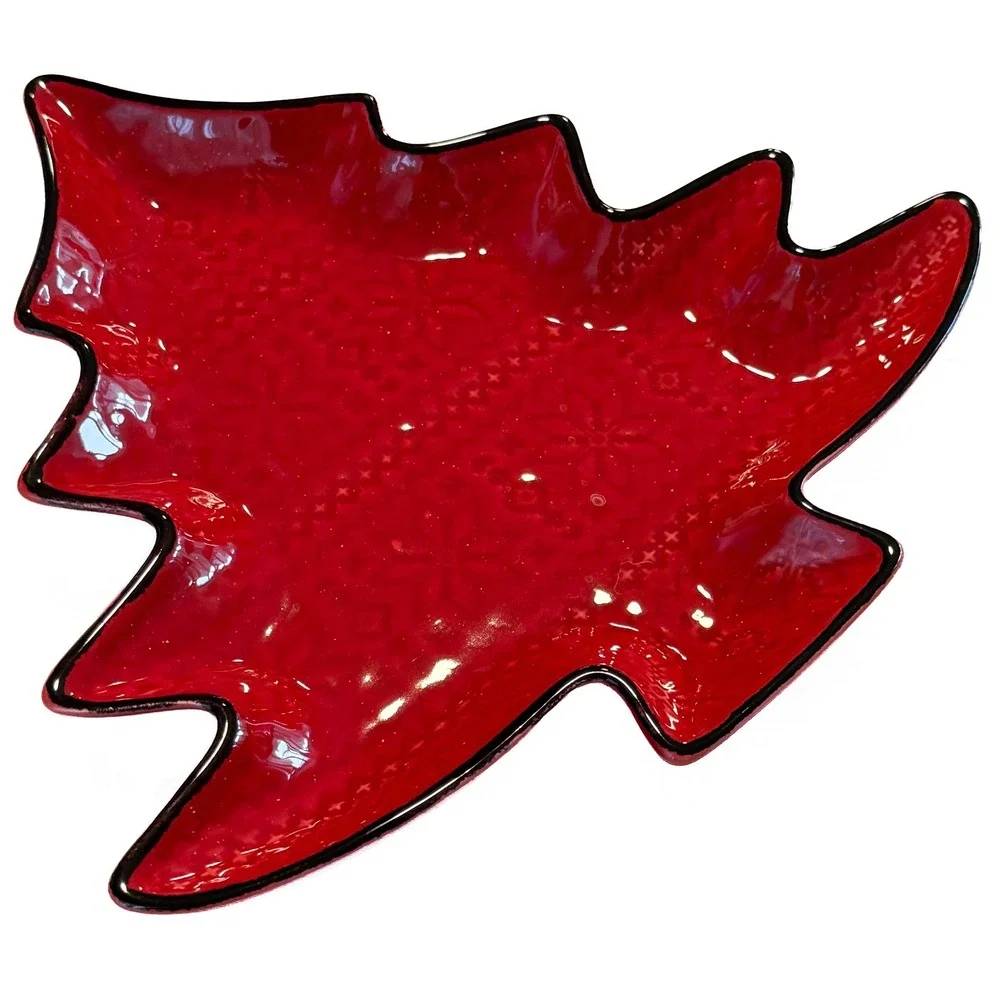 Southern Living Red Christmas Tree Platter Set of 2 Handcrafted Portugal